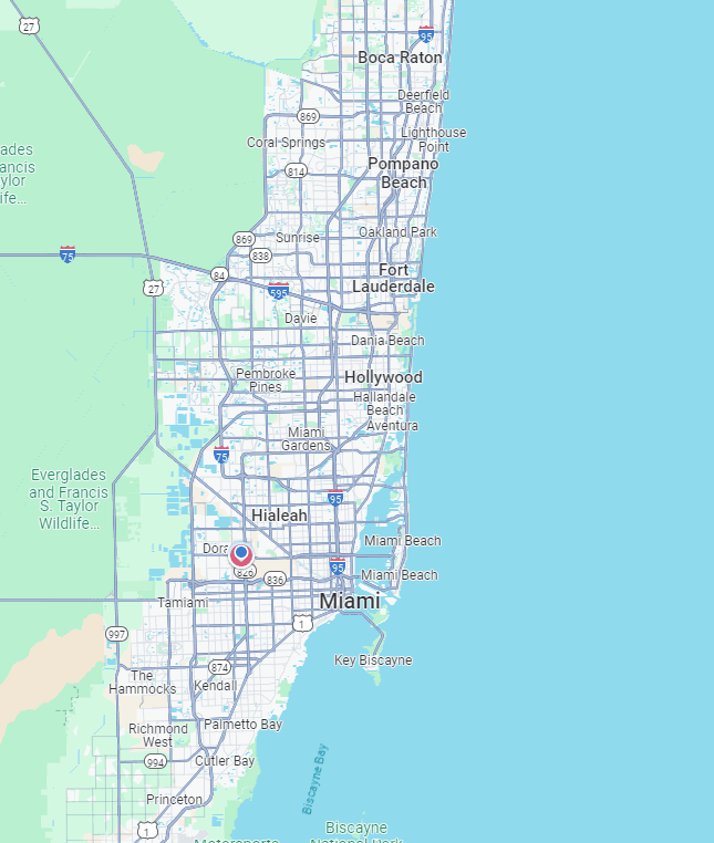 Map of our plumbing service area in Doral
